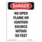 Signmission OSHA Danger Sign, No Open Flame Or Ignition Source, 10in X 7in Rigid Plastic, 7" W, 10" L, Portrait OS-DS-P-710-V-2361 - alternate 1